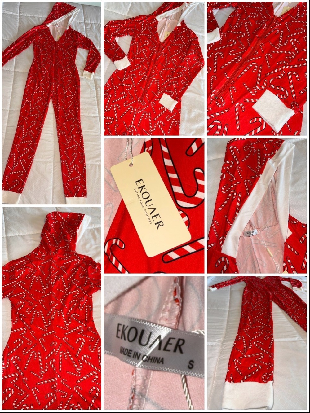 Ekouaer Red Candy Cane Holiday Onesie